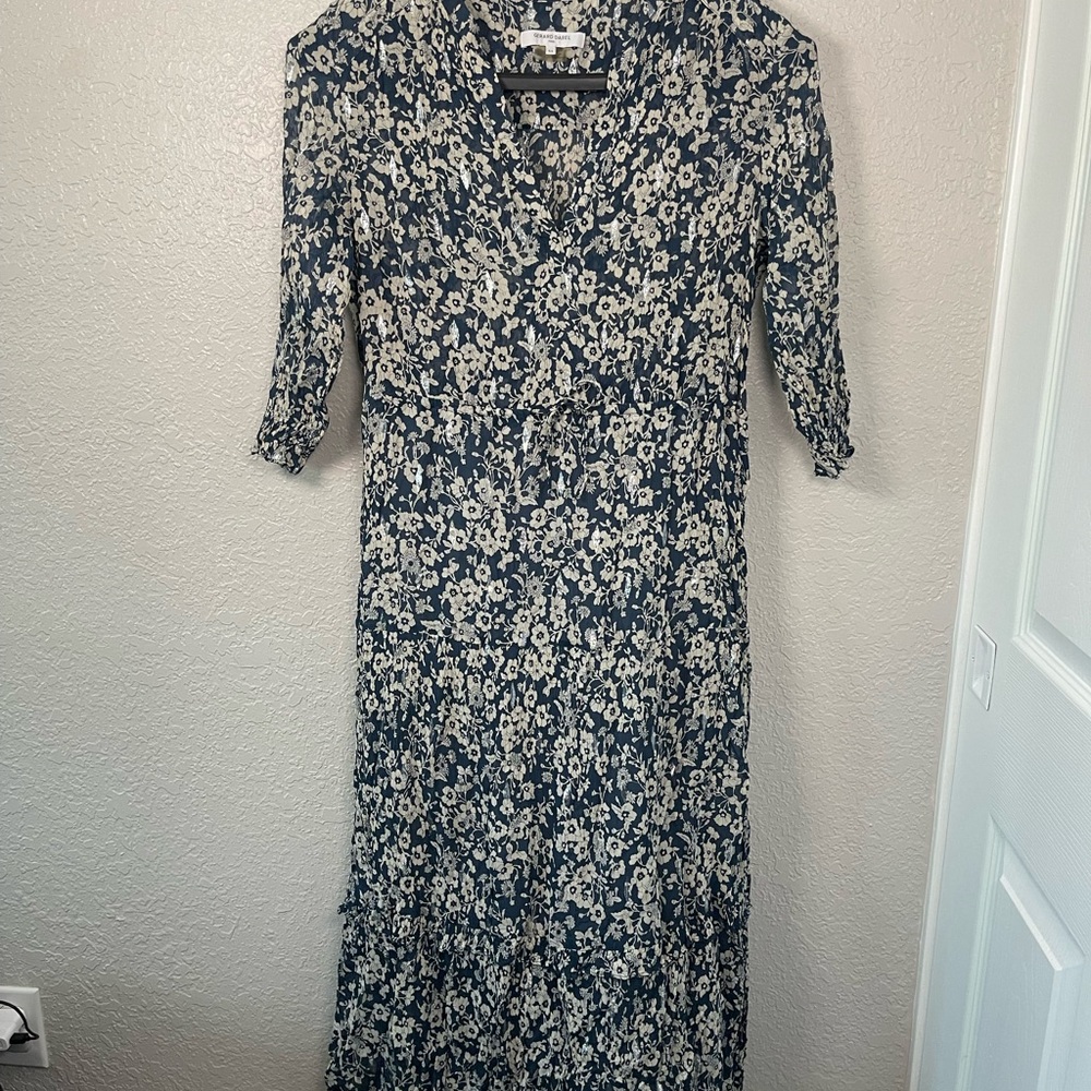 Gerard Darel Navy and Cream Floral Dress